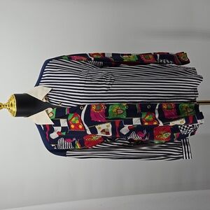 August Silk Diane Gilman Flag and Striped With White Collar Button Front Size M